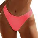 YMISAN Women's Bikini Swim Bottom Briefs Ribbed High Cut Mid Waist Cheeky Bathing Suit Bottom (Medium, Coral Pink)