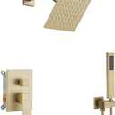 Brushed Gold Shower System 6 Inch Bathroom Luxury Rain Mixer Shower Combo Set Wall Mounted Rainfall Shower Head and Handheld System Shower Faucet Set Rough-in Valve Body and Trim Kit