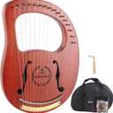 Lyre Harp 16 Metal Strings,Mahogany Body and Copper Saddle,Professional Mini Harp Instrument Gift with Bag,Tuning Wrench,Spare Strings