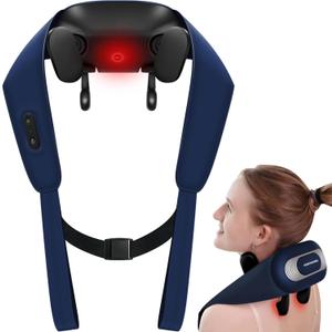 KingPavonini Neck Massager with Voice Prompt, 2 Silicone Massage Heads, Wireless Shoulder Massager with Heat, 6D Shiatsu Back and Neck Massage for Pain Relief Deep Tissue, Gifts for Men Women