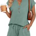LILLUSORY Womens Henley 2 Piece Short Sets Summer 2026 Lounge Spring Beach Airport Travel Vacation Outfits Matching Sweatsuit (Medium, Sage Green)