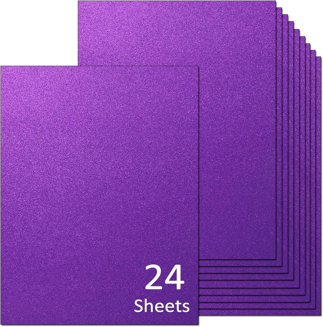 Purple Glitter Cardstock 8.5 x 11 Thick Paper, 24 Sheets Sparkly Cardstock No Shed for Card Making, Crafts, DIY Art Project,Birthday, Wedding Party Decor 92 lb/250 gsm
