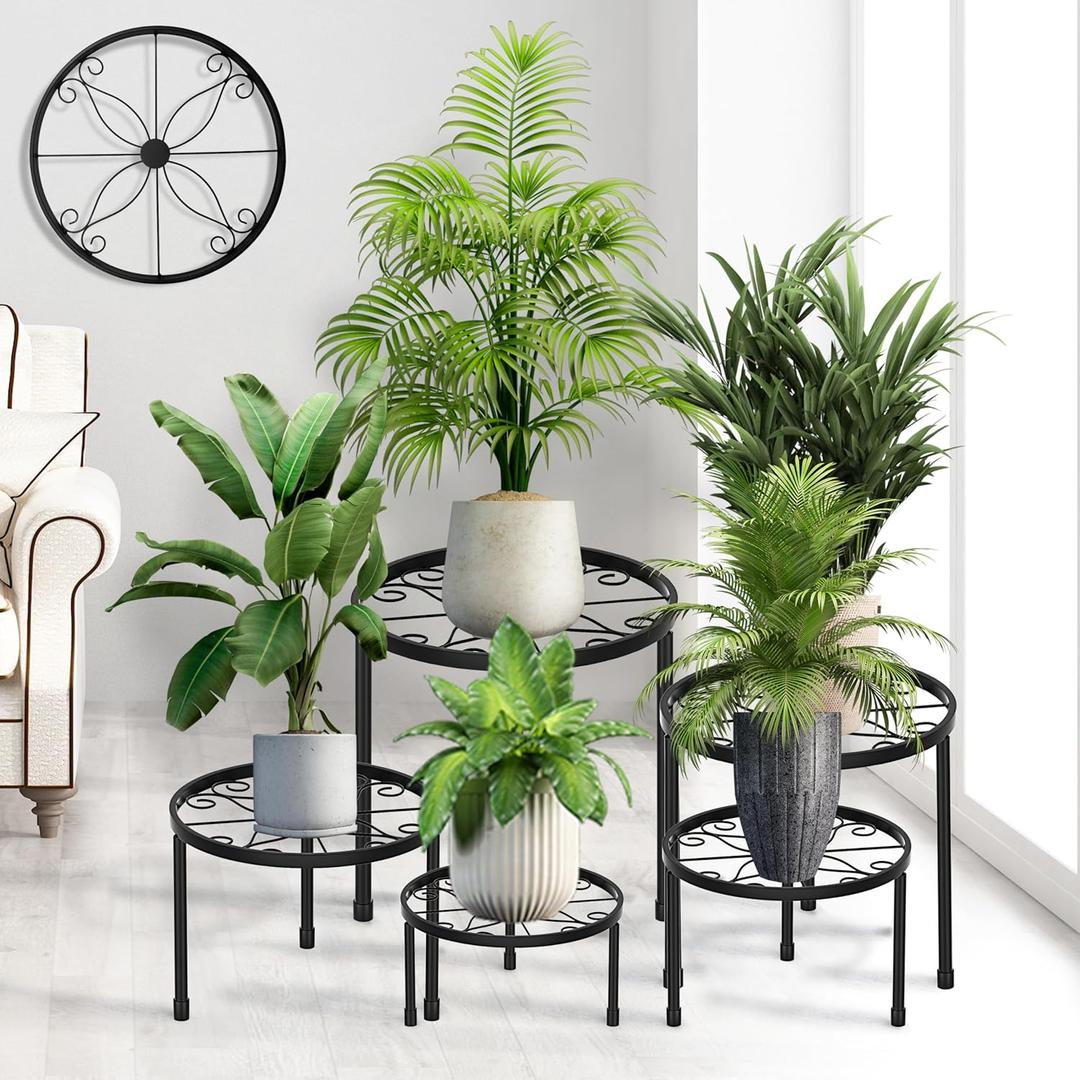 CADANI 5-Pack Metal Plant Stands for Outdoor Indoor, Anti-Rust Iron Flower Pot Stand, Heavy Duty Plant Pot Shelf for Multiple Plant, Decoration Racks for Home, Patio & Garden