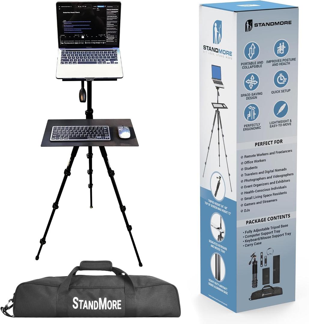Portable Standing Desk with Keyboard Tray - Ergonomic, Height Adjustable Table with Carrying Bag for Indoor and Outdoor Use. Lightweight Design to Work Anywhere, Stay Healthy, and Stand More
