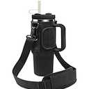 Water Bottle Carrier Bag for Stanley Cup 40oz with Phone Pocket, Adjustable Strap, Keychain, Silicone Boot Sleeve Bumper Bottom Cover Anti-Scratch Protective Suitablefor Stanleys Tumbler-Black