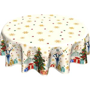 Christmas Dance Round Table Cloths 60 inch Merry Christmas Table Cloth Xmas Tree Circular Circle Tablecloth for Holiday Dining Kitchen Decor Gifts