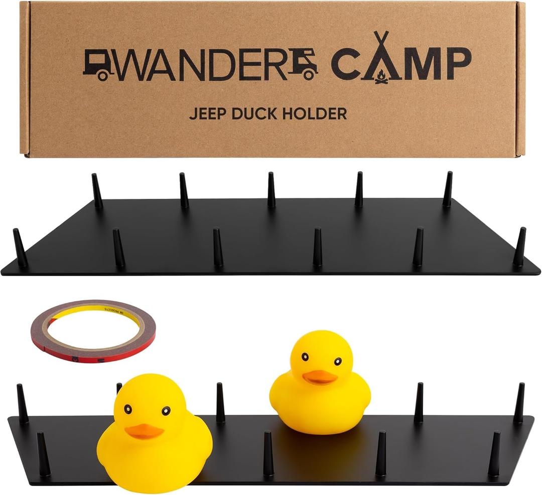 WANDER CAMP Metal Mounts Jeep Duck Holder for Dash - 11 Prong Rustproof, Aluminum Displays & 3M Tape for 4x4 Rubber Ducks with Nonslip, Tapered Pegs - Landing Pad Jeep Gifts Dashboard - 2 Pack