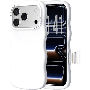 ORNARTO for iPhone 17 Pro Max Case for Women Girls Cute Wave Edge, Camera Control Button, Shockproof Liquid Silicone Phone Case for iPhone 17 Pro Max 6.9", White