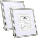 4x4'' Sqaure Simply Silver Metal Picture Frame With Mat for 3x 3'' Set of 2, Narrow Silver Plated metal Photo Frames 3x3'' With Soft Touch Velvet Backing for Desktop and Shelf display