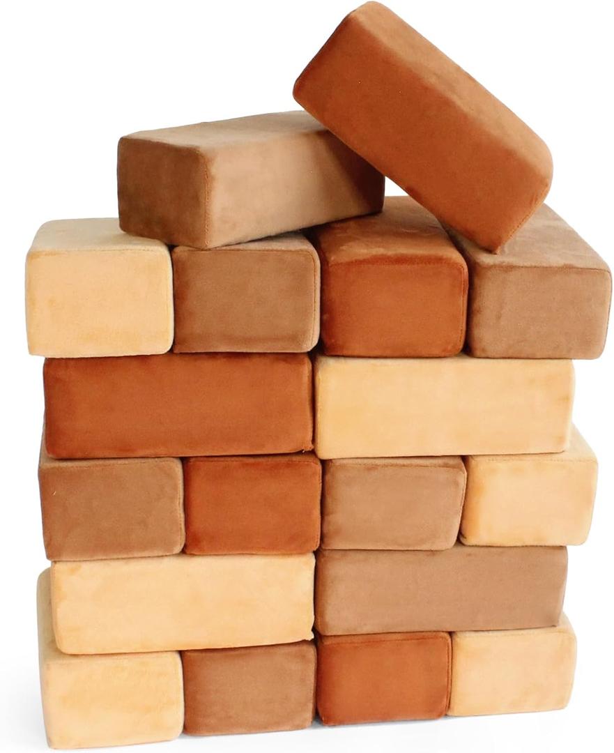 The Original Premium Plush Building Block for Kids - Certified Safe Foam Blocks in Luxuriously Soft Fabric Covers - Set of 24 (Color May Vary)