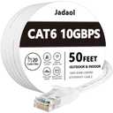 Jadaol Cat 6 Ethernet Cable 50 ft, 10Gbps Support Cat8 Cat7 Network, Flat RJ45 LAN Patch Cable, High-Speed Wired Internet Cable for Router, Modem, Switch, Gaming Consoles, PC, Streaming Devices, White