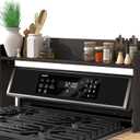 MyLifeUNIT Over The Stove Shelf, 31.5" Wood Stove Top Shelf for Back of Gas Stove, Electric Stove or Curved Stove Spice Rack Shelf for Countertop, Black