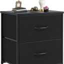 DUMOS Nightstand Small Dresser with 2 Fabric Drawers Side Tables Bedroom End Table Bedside Storage Furniture for 20 inch Tall Night Stand for Entryway, College Dorm, Classic Black, 11.8"D x 18"W x 20"H