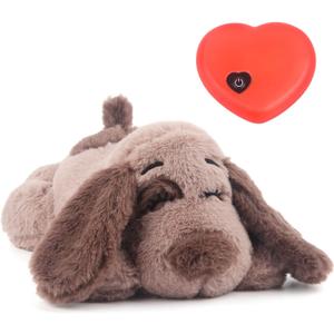 BEVERLYSHARK Beverly Shark Puppy Heartbeat Toy Dog Anxiety Relief Calming Aid Puppy Heartbeat Stuffed Animal Behavioral Training Sleep Aid Comfort Soother Plush Toy for Puppies Cats (Brown)