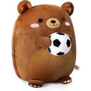 Onsoyours Original Bear Plush with Soccer Ball, Cute 14 inch Sport Brown Bear Stuffed Animal, Ultra Soft Collectible Hugging Gift Plush Toy (12")