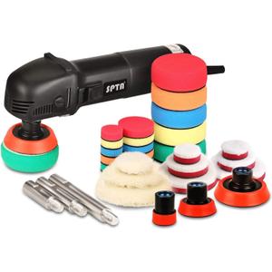 SPTA Mini Polishing Machine Buffer Rotary Polisher Auto Detailing Superpolish with 27Pcs Detail Polishing Pad Mix Size Kit Buffing Pad and 75mm ,100mm,140mm M14 Thread Extension shaft