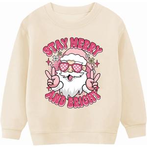 Toddler Girl Christmas Sweatshirt Kids Ugly Xmas Cotton Short Sleeve Shirt (3-4 Years, Santa Apricot)