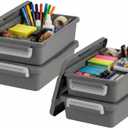 IRIS USA 3 Qt. Plastic Craft Storage Container Bins with Lids, 4 Pack, Small Art & Office Supply Organizer Tote, Sensory Bins & Boxes for Home & University, Stackable, Secure Latch Buckles, Gray