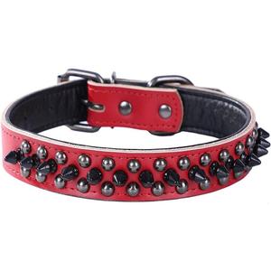 Spiked Studded Dog Collar, Genuine Leather Dog Collar, Adjustable Pet Collars for Medium Large Bulldog Pitbull Mastiff Poodle Boxer (S:27-33cm, Red-1) Spiked Studded Dog Collar, Genuine Leather Dog Collar, Adjustable Pet Collars for Medium Large Bulldog Pitbull Mastiff Poodle Boxer (S:27-33cm, Red-1)