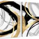 BearCake Abstract Black and Gold Wall Art Set of 2 11x14 Inches Framed- Modern Black Gold and White Wall Decor Poster for Bedroom Living Room, Oil Painting Abstract Pictures for Home Office Decor