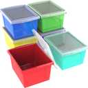 Storex 4 Gallon Storage Bin with Lid  Plastic Classroom Organizer for Books and Supplies, Assorted Colors, 6-Pack (61406A06C)