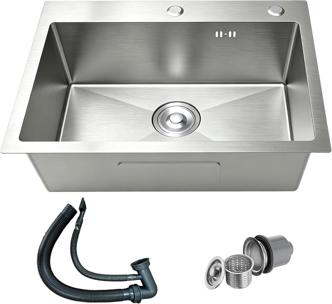 Kitchen Sink 32x18 Inch Drop In Top Mount, 16 Gauge Stainless Steel Single Bowl Workstation Sink with Brushed Finish, Large Kitchen Sink for Family Kitchen, 32"x18"x8"