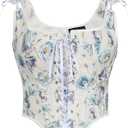Scarlet Darkness Corset Tops for Women Renaissance Lace Up Floral Overbust Boned Bustier Bodice (12, Blue Flower)