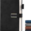 Hardcover Lined Notebook Journal for Women & Men,256 Pages 5.7 x 8.3 inches,A5 Ruled Notebooks Magnetic Closure Leather Journal,Daily for Work,Meeting,Travel,Writing,School and Note Taking (Black)