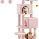 Feandrea Cat Tree, 61-Inch Cat Tower for Indoor Cats, Plush Multi-Level Cat Condo with 5 Scratching Posts, 2 Perches, 2 Caves, Hammock, 2 Pompoms, Jelly Pink UPCT192P01 (61 Inches)