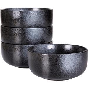S&Q'S CERAMICS Soup Bowls - 36 Ounce Ceramic Bowl Set, Kitchen Bowls for Large Cereal, Noodle, Soup, Breakfast, Microwave and Dishwasher Safe, [Set of 4], Black and Grey