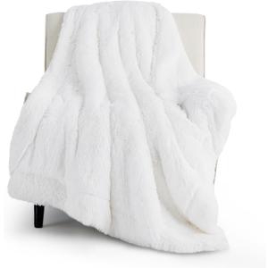 Bedsure Fuzzy Sherpa Faux Fur Twin Blanket White Cozy Gifts for Women Men, Soft Fleece Plush Warm Minky Thick Blanket Twin Size for Bed, Couch, Room Decor Dorm Essentials White Decor Gifts, 60x80