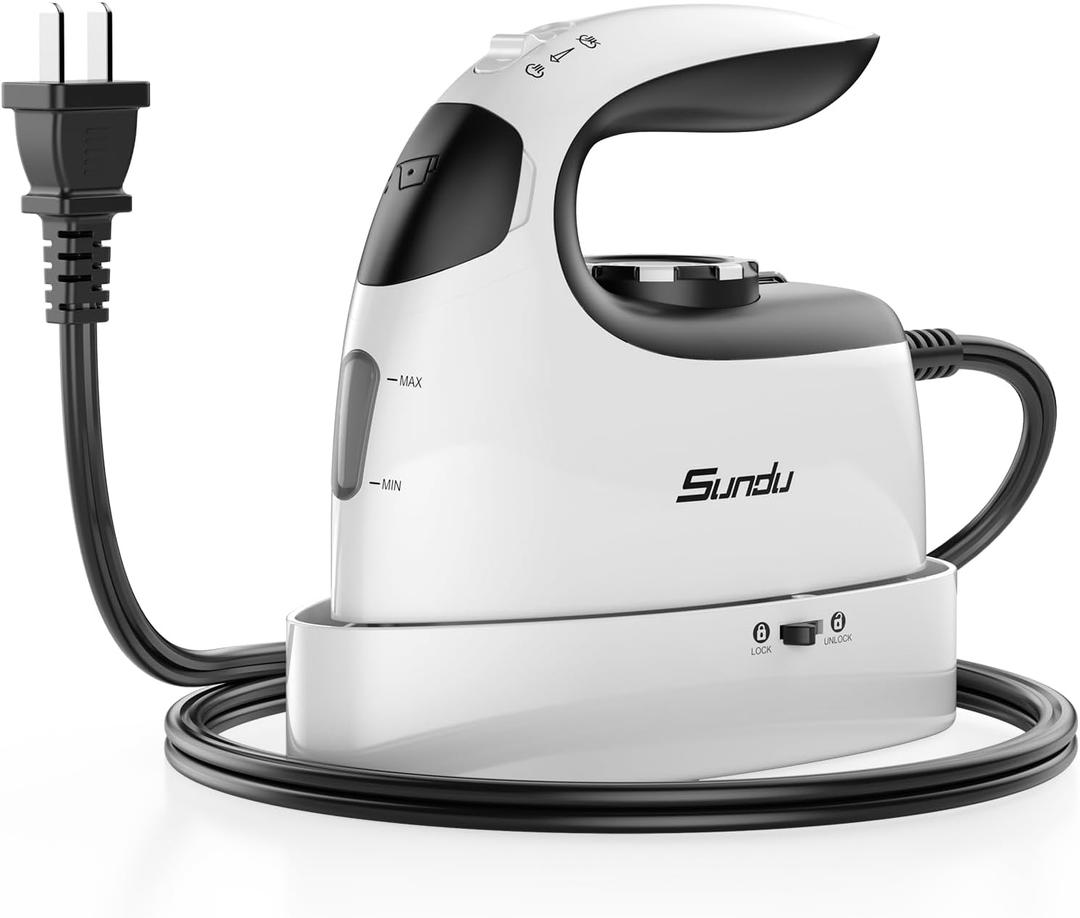 Sundu Small Iron for Clothes with Steam,Travel Iron Portable Non-Stick Soleplate Steamer Samll for Quilting & Sewing,300 Microsteam Holes,90ml water tank,lockable safety base (Silver)