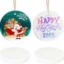 Sublimation Ceramic Ornaments, Round Porcelain Discs, Bulk Blanks for DIY Heat Press, Personalized Xmas Tree Ornament, White (4, Round) Pack of 4