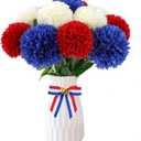 Hananona 11 Pcs Artificial Chrysanthemums Flowers Patriotic Flower, 4th of July Fake Mums Flowers Silk for Home Decor Indoor Memorial Day Table Centerpiece Vase not Included (12, Red, White, Blue)