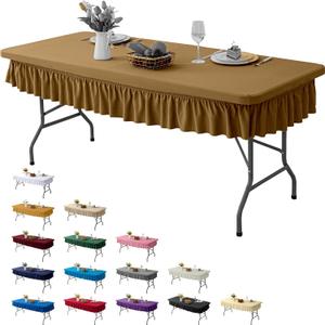 4ft Coffee Stretch Tablecloth for Rectangular Tables - Flared Wrap Design, Waterproof, Wrinkle-Resistant, Washable - Ideal for Weddings, Parties, Banquets & Table Protection (48" x 24" (Rectangular))