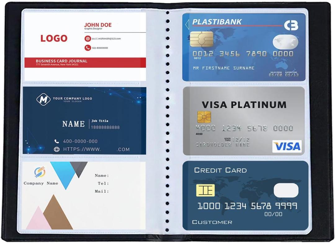 HUAHAITGCH Leather Professional Business Card Book Holder Organizer,300 Cards Capacity Credit Card Booklet, PU Name Cards Holder Storage for Men and Women, Black