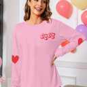 Valentines Shirt Women Love Heart Letter Print Shirts Cute Valentine's Day Long Sleeve Top (Pink, M)