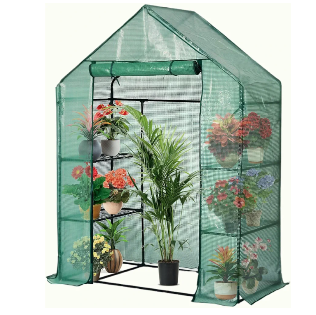 Portable Greenhouse for Outdoors | Walk in Greenhouses Heavy Duty with Durable PE Plant Cover with 3 Tiers of 12 Shelves | Gardening Plant House with Roll-up Zipper Door - 57*57*77 Inches