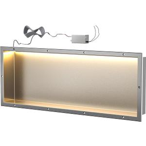 Tile Ready Shower Niche with LED Light, Aluminium Wall Niche Tile Needed, Tileable Prefabricated Niche for Bathroom Renovation (12''x36'') (brushed)