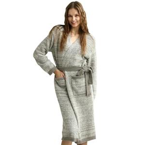 MH MYLUNE HOME Ultra Soft Robe With Pockets, Spa Bathrobe Loungewear Calf-Length, Plush Fuzzy Fluffy Wrap Robe for Women, Women's Robes, Ombre Gray