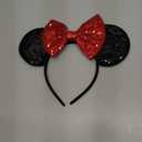 ASHONE Mouse Ears Headbands for Women Groups Mouse Ears Shiny Bows for Birthday Themed Events Accessories Party (Red, One Size) (1 Count (Pack of 1))