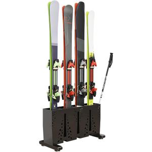 TOCRETOARE Heavy Duty Metal Ski Storage Rack, 4 Pair Freestanding Steel Ski Holder, Floor Stand Ski Organizer Rack, Snowboard Floor Stand Organizer for Garage and Home