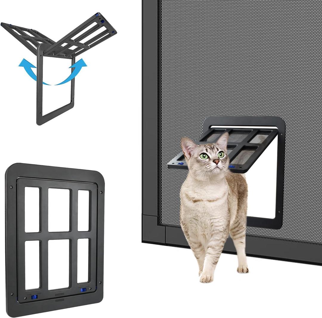Dog Door for Screen Door - 8.3" x 10.3" Small Pet Door for Cats & Small Dogs, Magnetic Flap Auto Close, Lockable Insert, Sliding Screen Door Compatible, Black