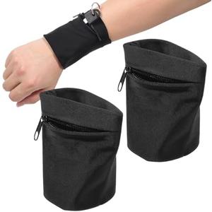 2 Pcs Wrist Wallets for Women Wristband with Zipper Key Card Storage Bags for Women Men Running Sports Jogging Hiking Basketball Tennis (Black)