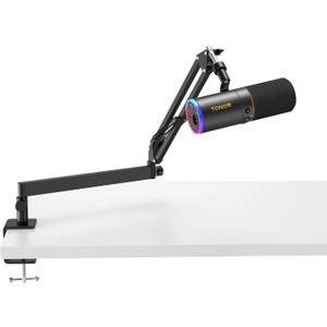 TONOR Dynamic Microphone, XLR/USB Microphone for Gaming, Streaming, XLR Cardioid Studio Mic with Quick Mute, Headphone Jack, Volume Control, Mic with RGB Lighting and Low Profile Boom Arm, TD520s+ (Black)