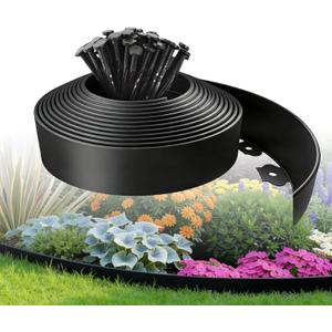 Kryonix Landscape Edging, Garden Edging 2 Inch Tall 66 FT Plastic Flexible with 100 Stakes for Gardens, Lawns, Landscaping, Flowerbeds