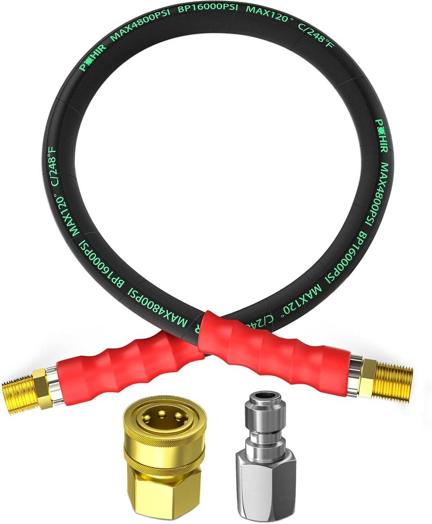 POHIR 3FT Pressure Washer Jumper Hose, 4800 PSI Pressure Washer Whip Hoses 3/8'' ID, Reel Connector with Removable Quick Connect
