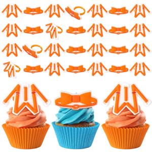 48 Pcs Orange Cartoon English Accessories Cupcake Ring Cartoon Birthday Decorations Orange English Cake Topper Ring Cupcake Topper for Birthday Baby Shower Party Decorations