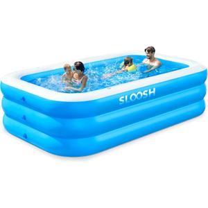 SLOOSH Inflatable Pool for Adults with Seats, 120" x 72" x 22" Full-Sized Blow Up Durable Thickened Above Ground Family Pool, Large Swimming Pools for Backyard Garden Lawn Summer Water Party, Blue