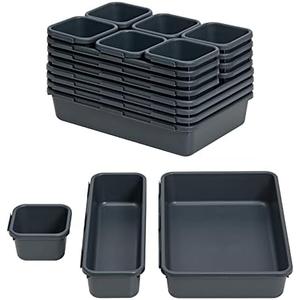 BYCY 18 Pcs Drawer Organizers Trays Set for Office Bathroom Dresser Interlocking Dividers Storage Bins Pack (18 Pieces Set)